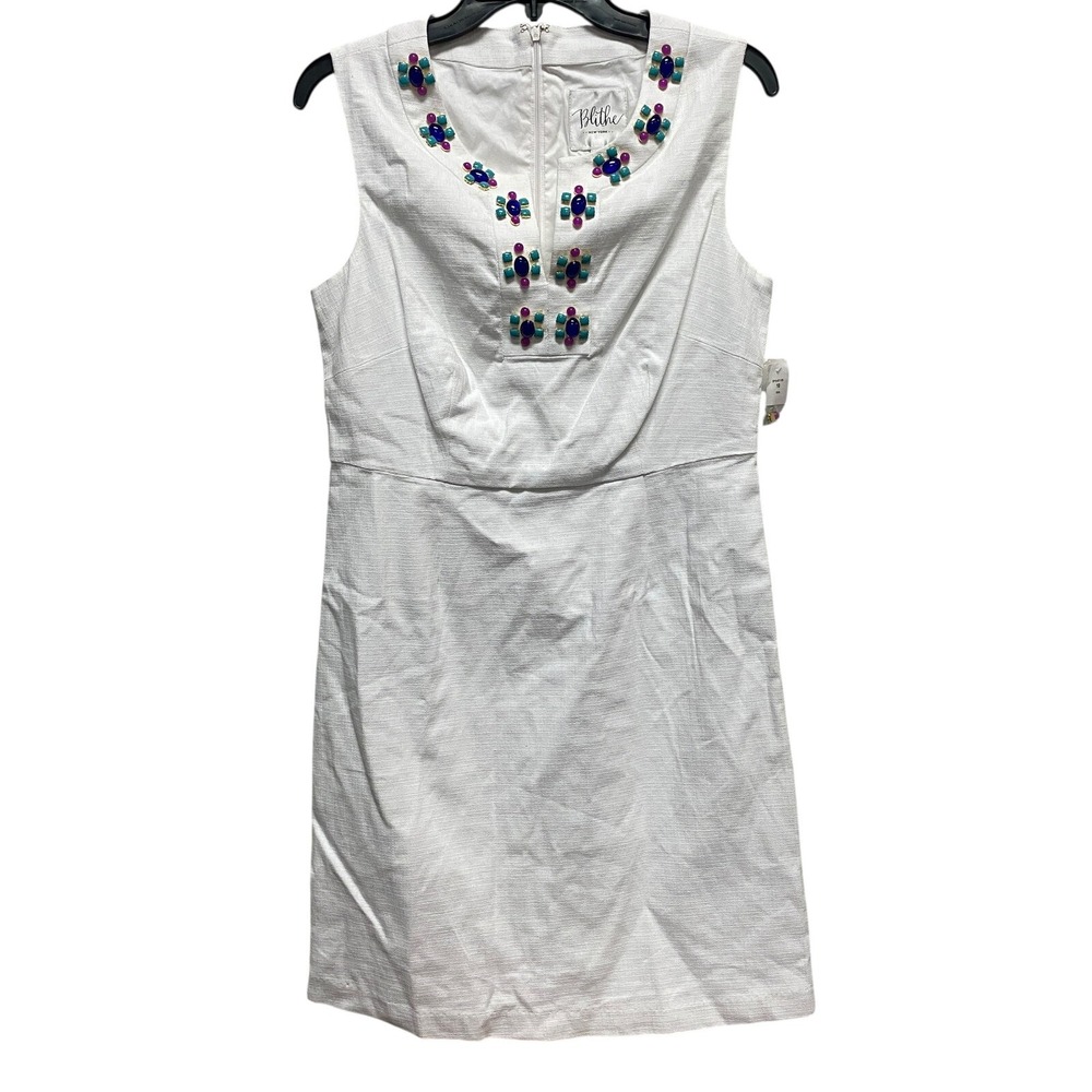 Blithe New York White Dress Sz 10 Sheath Sleeveless Jewel Split Neckline Wedding